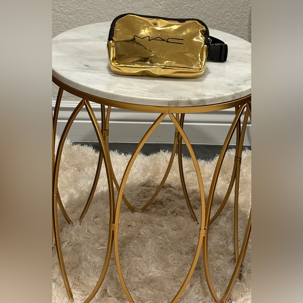 MAC Gold Metallic & Black Zipper Belt Bag Waist Pack Makeup Storage